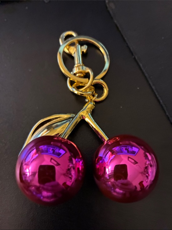 Other - Gold Cherry Keychain with Shiny Fuchsia Orbs